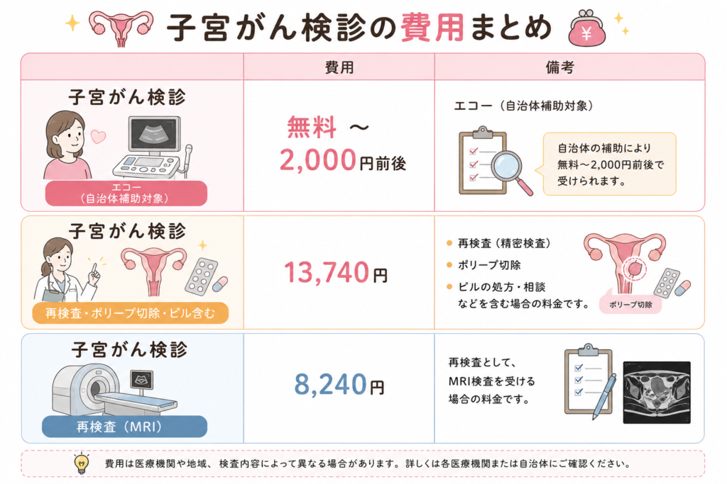 子宮がん検診にかかった費用をまとめた図解